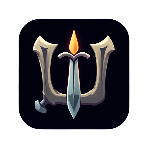 square game icon for "úmero", stylized letter u made from bone and sword, glowing magical core, dark fantasy aesthetic, inspired by classic game logos, clean but epic, suitable for app icon and small display