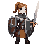 medieval female squire class for voidless.dev, apprentice to knights. in practical chainmail with leather padding, holding a sturdy heater shield and training longsword. young, determined expression. clean armor, no cape, basic heraldry. fantasy rpg conce