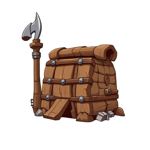 "claymore made of wood with iron strap reinforcements, huge and crude, on white"