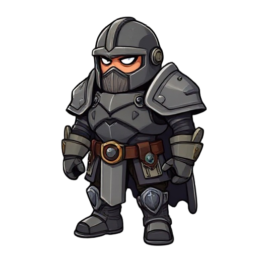 "veteran's full plate armor, battle scars visible, full helmet included"