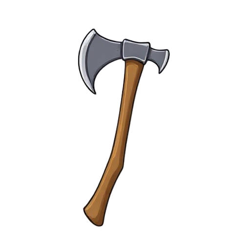 "generate an image of a small, lightweight throwing axe. the head is thin and poorly balanced for throwing. the handle is short and notched, on white background."
