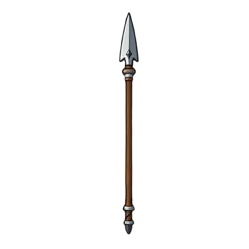 "patrol spear, iron tip, wooden shaft, simple functional design"