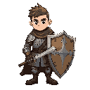 medieval squire class for voidless.dev, apprentice to knights. in practical chainmail with leather padding, holding a sturdy heater shield and training longsword. young, determined expression. clean armor, no cape, basic heraldry. fantasy rpg concept art,