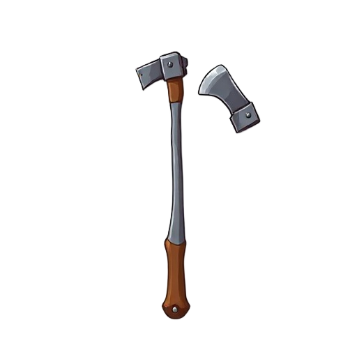 "generate an image of a poorly made double-headed axe. the two small axe heads are welded crookedly onto a central metal staff. the welds look brittle, on white background."