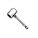 "a heavy two-handed warhammer mid-swing, glowing impact lines, fantasy icon, minimalist, black and white, clean lines"