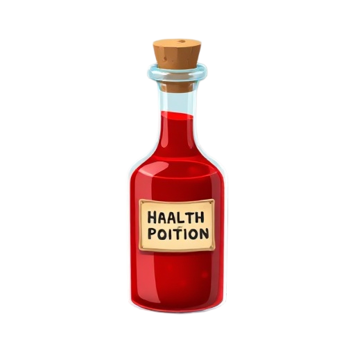 "minor health potion, red thick liquid in thick glass vial, cork stopper, simple label"
