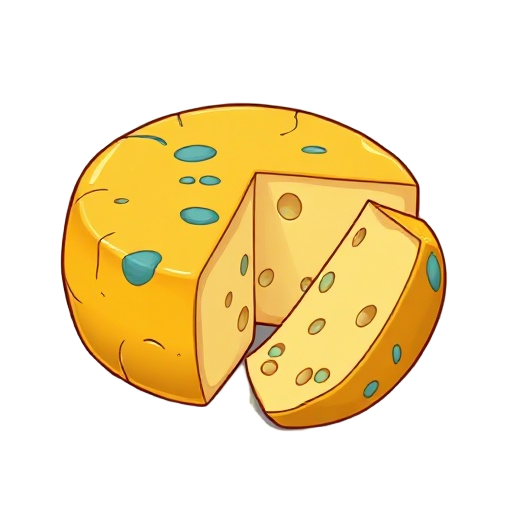 "barn aged cheese, wheel of gold-yellow cheese with blue veins, partially cut slice"