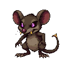 voidless sewer rat enemy.  brown/gray fur, patchy skin. glowing purple void-eyes & cracks. yellow fangs, boney tail-tip. aggressive pose.  dirty moss/green accents.