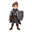 medieval squire class for voidless.dev, apprentice to knights. in practical chainmail with leather padding, holding a sturdy heater shield and training longsword. young, determined expression. clean armor, no cape, basic heraldry. fantasy rpg concept art,