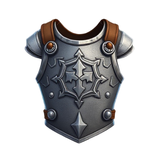 "guard captain's breastplate, steel with engraved insignia, leather straps"