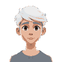 a teenager with white hair. face facing 25 degree angle