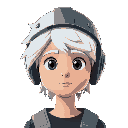 a teenager with white hair. wearing a metal helmet