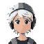 a teenager with white hair. wearing a metal helmet