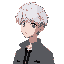a young male with white hair. looking toward a side. simply shading. anime style. wearing a jacket. feminine. lighting and bright color palette.