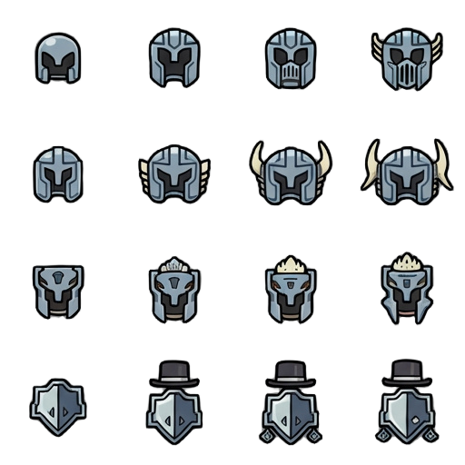 these are the face parts of the characters. make a sprite where these are rotated 45 degrees to the left one by one.