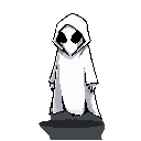 8-bit ghost enemy, white, initmidating, creepy, dark, side-view, hood