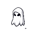 8-bit ghost enemy, white, initmidating, creepy, dark, side-view, hood