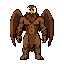 a humanoid eagle warrior with a powerful, muscular build and a fully feathered body. the character has the head of a majestic eagle, with a curved golden-yellow beak, sharp dark eyes, and layered brown feathers covering the head, neck, and upper body.  th