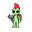 create a single 16x16 pixel art sprite of a small alien character.  requirements: - exact canvas size: 16x16 pixels. - retro game boy advance / snes style. - bright green skin. - large black eyes. - bright red mohawk. - small brown backpack on its back. -