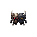 marreta de duas mão de combate, a parte que é uma masse e um quadrado em que esta conectado por uma das estremidades do cubo, não pelas faces, de modo que fica quatro pontas e uma acima, com metal negro com tom roxo metalico