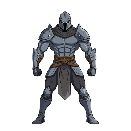  a sleek, athletic humanoid warrior standing positioned in a dynamic combat-ready   stance. the figure occupies roughly 48-56 pixels in height, leaving space for effects and   breathing room. body proportions are slightly stylized - heroic but not exagger