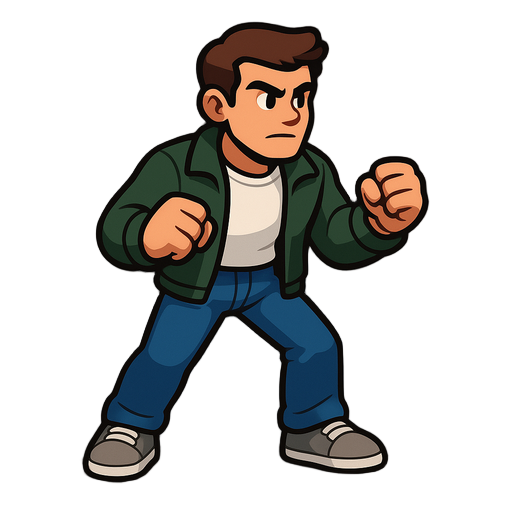 man,dark green jacket,white tshirt,blue jeans,sega game setting street of rage,platformer,2d platformer,