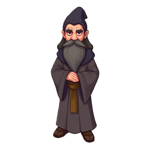 wizard in robes with a long hair and a beard