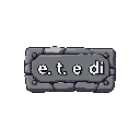 a rectangle stone pixel-art game button with the label "e n t e n d i" 