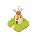visual style of forager. top-down 3/4 perspective. soft rounded shapes, minimal details, clean outlines. vibrant palette, cute friendly mood. simple shading. no grid. transparent background.  subject: windmill