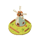 visual style of forager. top-down 3/4 perspective. soft rounded shapes, minimal details, clean outlines. vibrant palette, cute friendly mood. simple shading. no grid. transparent background.  subject: windmill