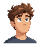 man with fluffy brown hair and blue eyes thinking