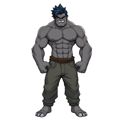 1boy, loose pants, strong, abs, pecs, abs, dark blue hair, agressive, grey skin, beast,