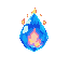 a dreamy, blue crystal orb with fires coming out of it.
