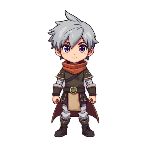 a chibi cool fantasy anime hero