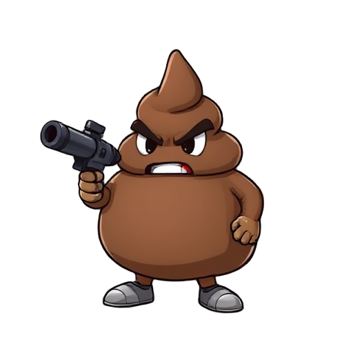 create a angry poop character with minigun