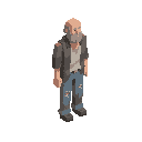 homeless man, balding gray hair, ripped jeans