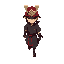 a samurai with two dagger behind his back, a red hat, red eyes, amateratsu aura, top down view, cartoon 2d, assets walking