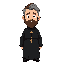  i want a priest wearing an all-black cassock and a crucifix around his neck; he has brown hair with gray streaks and a full beard, inspired by the protagonist of blasphemus.
