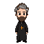  i want a priest wearing an all-black cassock and a crucifix around his neck; he has brown hair with gray streaks and a full beard, inspired by the protagonist of blasphemus.