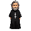 i want a priest wearing an all-black cassock and a crucifix around his neck; he has brown hair with gray streaks and a full beard, inspired by the protagonist of blasphemus.