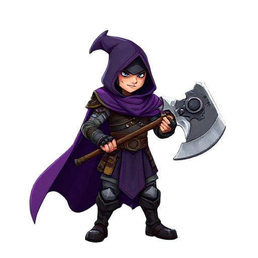 dark hunter big purple cape holding gigantic axe