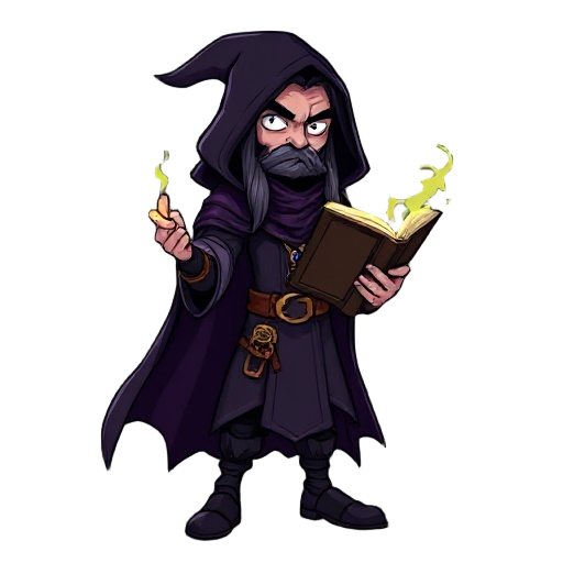 dark cursed mage, long hair, dark purple cape, with a cloak,  holding a  old magic glowing book casting spell 