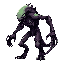 monstro alien xenomorfo humanoide correndo atrás assustadoramente, monstro assustador, lovecraft, sem tentaculos, sem cauda magro sem olhos, alto, braçoz cumpridos e pernas cumpridas, pele grossa e gosmenta da cor preta, magro e alto com garras e assutado