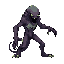 monstro alien xenomorfo humanoide correndo atrás assustadoramente, monstro assustador, lovecraft, sem tentaculos, sem cauda magro sem olhos, alto, braçoz cumpridos e pernas cumpridas, pele grossa e gosmenta da cor preta, magro e alto com garras e assutado