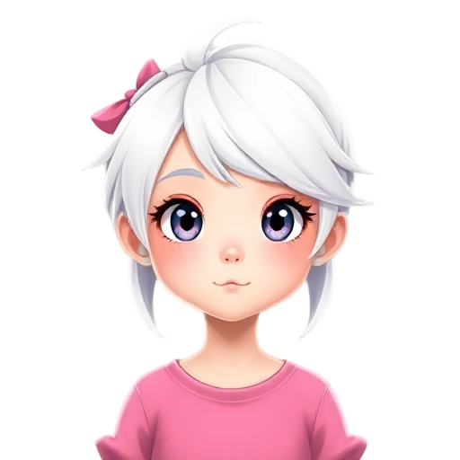 white haired young girl with pink clothing