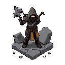 using a isometric perspective do a warrior  in a post apocalyptic modern world dont do the tile