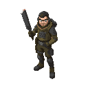 using a isometric perspective do a modern-post-apocalyptic-militia holding a bat