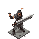 using a isometric perspective do a warrior holding a scrap sword in a post apocalyptic modern world dont do the tile
