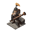 using a isometric perspective do a warrior holding a rust pipe in a post apocalyptic modern world 