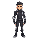 um personagem masculino futuristico com expressão seria